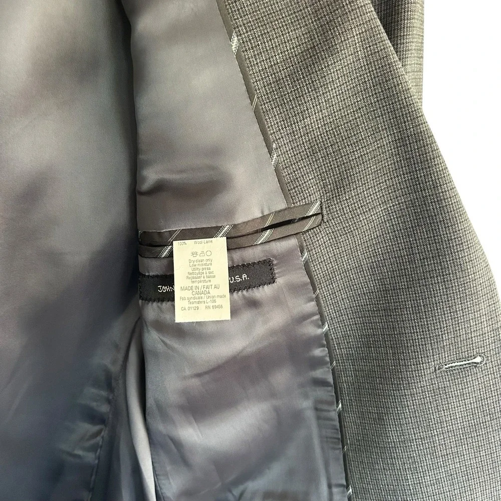 John Varvatos 38R Slim Fit Charcoal Gray Micro Weave Wool Blazer Sport Coat